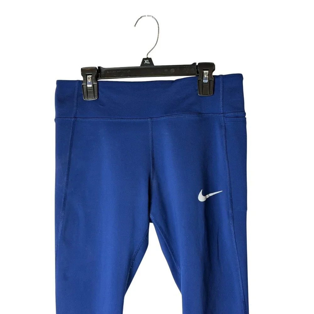Nike Dri FIT Leggings Women Medium Blue Cropped Laser Cut Pockets‎ Athleisure